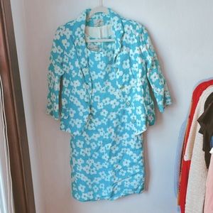 Blue and white retro floral dress blazer vintage set - like Lisa Says Gah